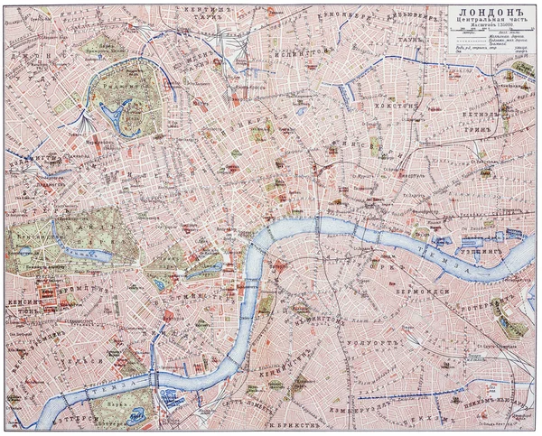 Old retro map of the central part of London