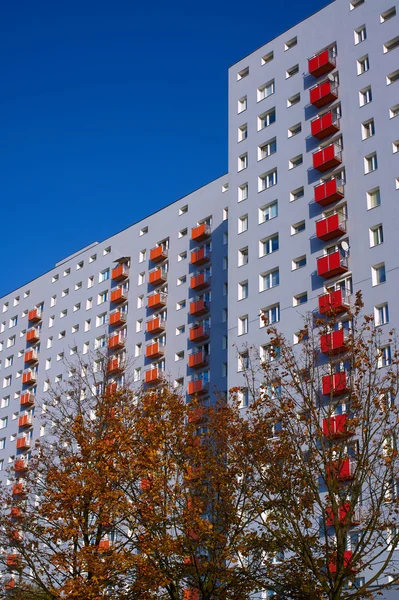 The facade of a residential high-rise building