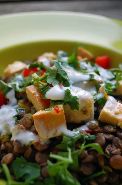 Lentils salad with grilled tofu