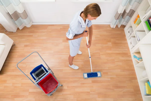 Female Cleaner Cleaning With Mop