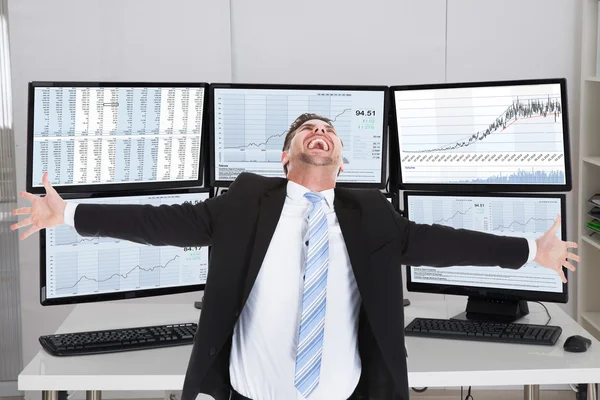 Broker Laughing While Standing