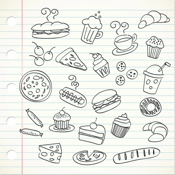 Set of sketch food, drinks icons