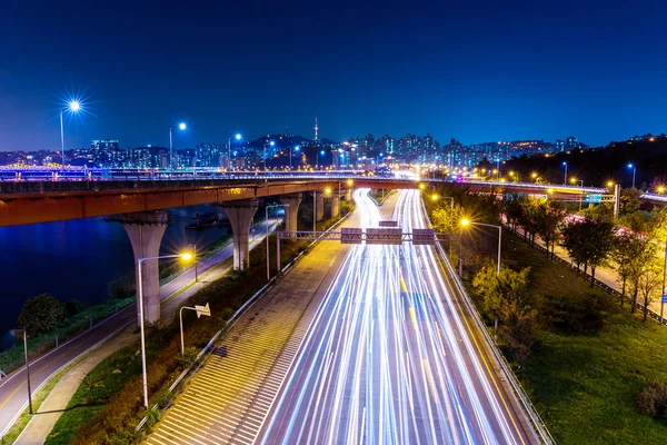 Light trails from vehicles at night seoul