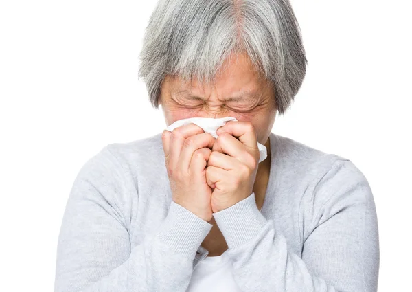 Asian old woman feeling sick