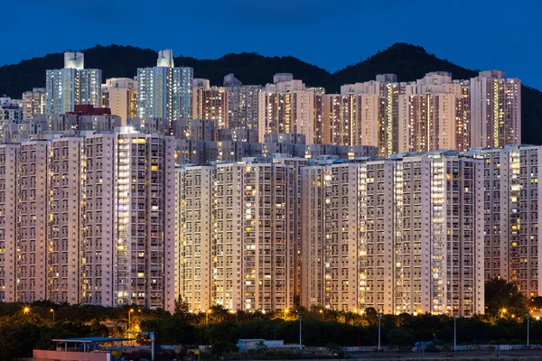 Hign density residential building in Hong Kong at night