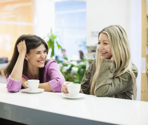 Businesswomen smiling at cafeteria table