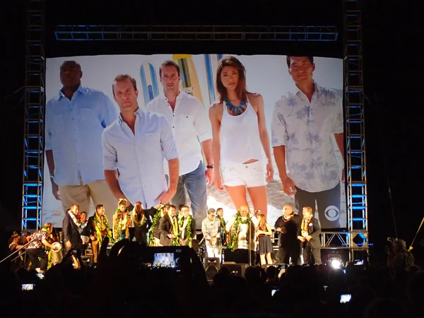 Cast of Hawaii 5-0 Television show season 5 stands on stage