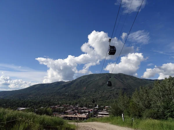 Aspen Mountain resort town with gondola leading down