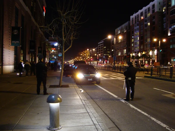 Police check out Limo parked in Bike lane outside AT&T Park for