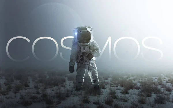 Astronaut walking on an unexplored planet. Elements furnished by NASA