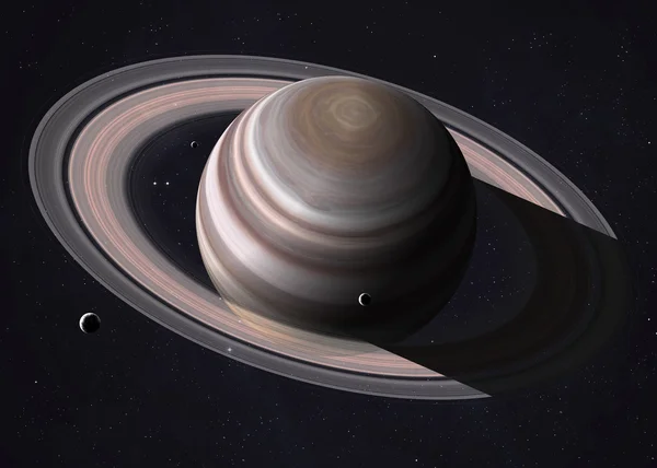 Saturns rings are shining with sunlight. Elements of this image furnished by NASA.