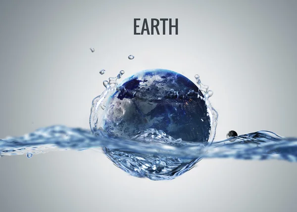 Solar system planet drops in to the water with splash. Elements of this image furnished by NASA