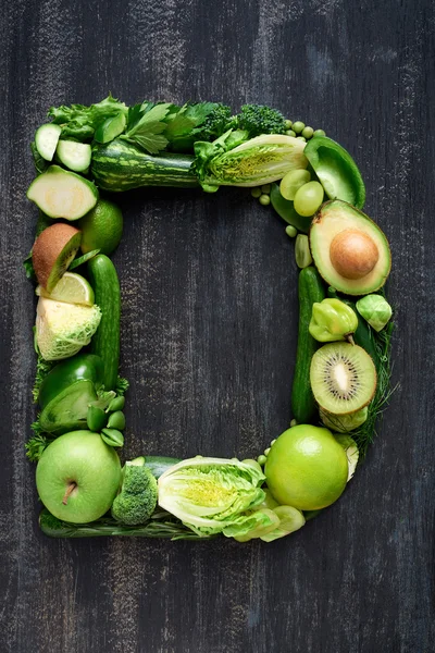 Letter made of green raw food