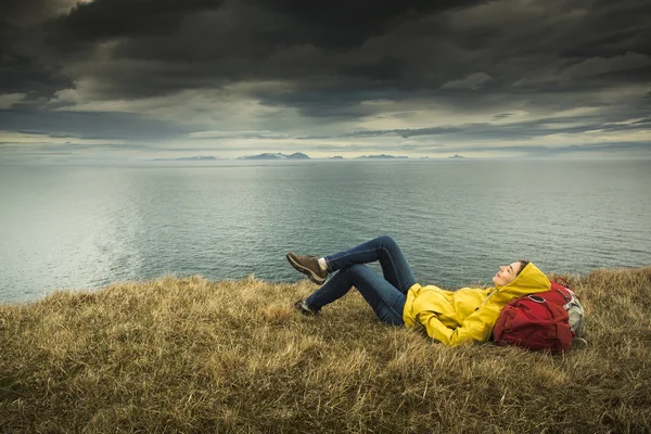 Backpacker tourist resting after a long day