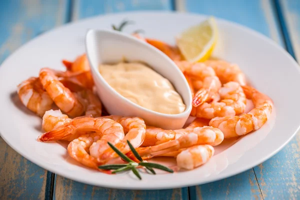 Boiled shrimps on a plate