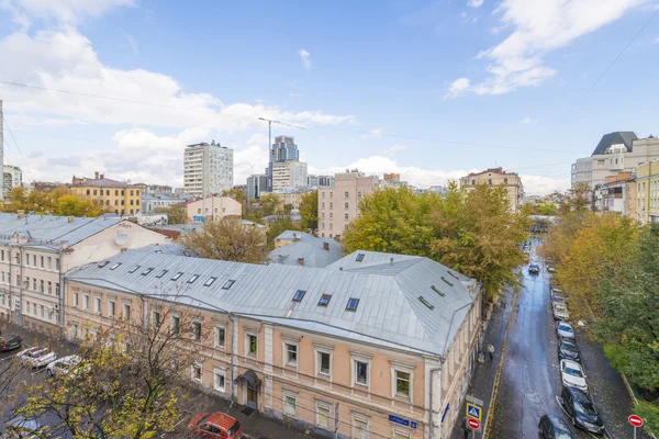 Modern apartment buildings and yards in the new district of Moscow Autumn cityscape