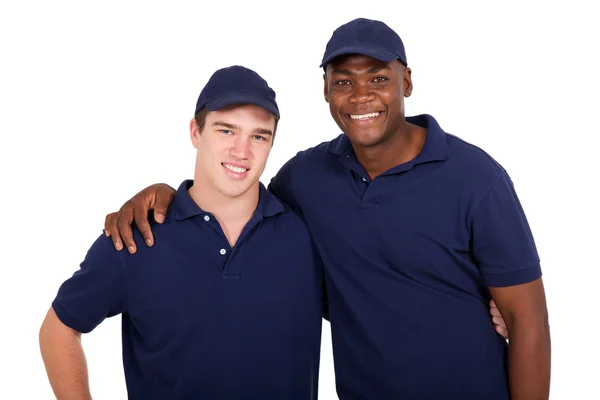 Happy multiracial workers