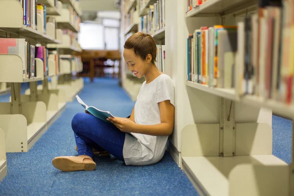 Student sitting on floor and reading book