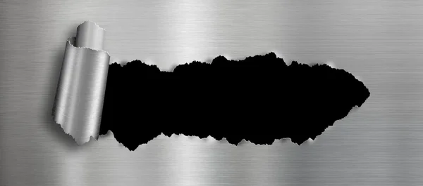 Metal background with isolated black ripped hole for your image