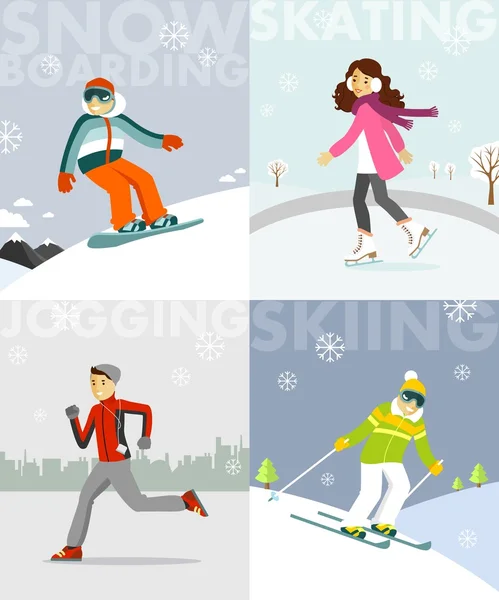 Set of winter sports and activities in flat style