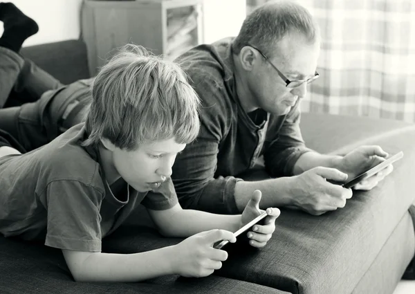 Father and son playing games
