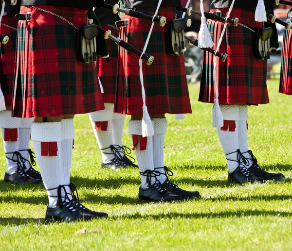 Scottish kilts on green field