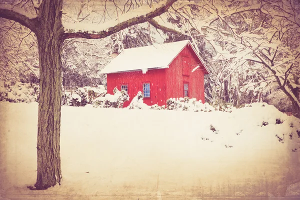 Winter barn and snow