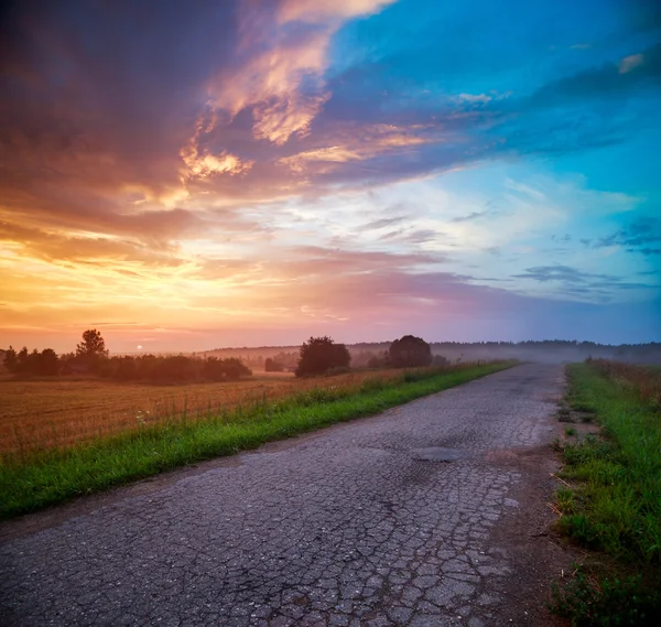 Landscape with Field and Country Road at Sunset