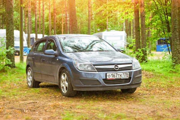 Car Opel Astra H parked in campsite. Hamina, Finland, Suomi