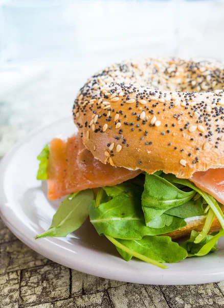 Bagel with Fresh Salmon and fresh lettuce