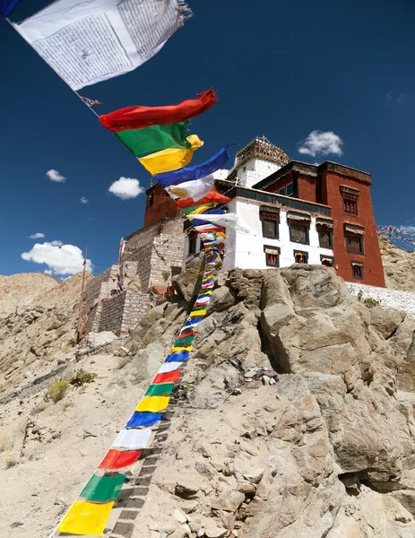 Namgyal Tsemo Gompa with prayer flags