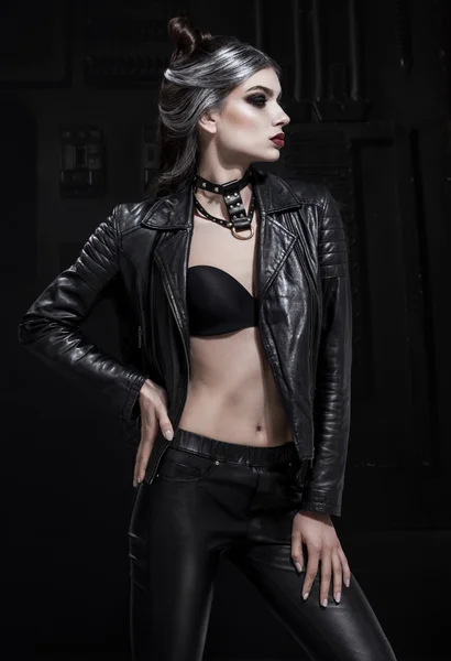 Girl in leather clothes