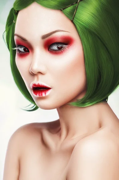 Woman with green hair