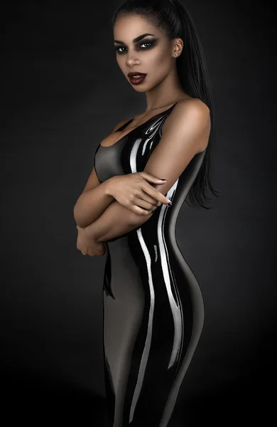 Sexy woman in black latex dress