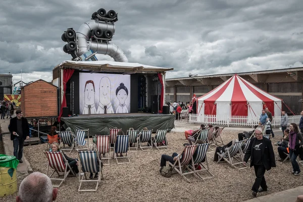 Outdoor Cinema at Banksy\'s Dismaland Bemusement Park.