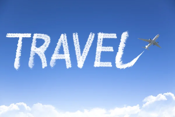 Travel text drawing by airplane in the sky
