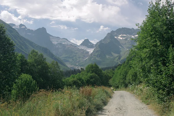 Beautiful valley and peaks in Caucasus mountains.