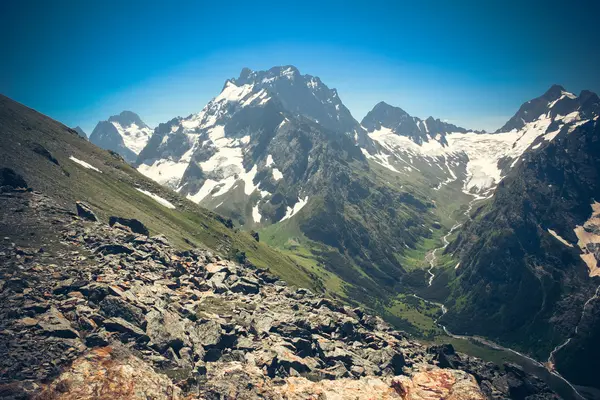 Beautiful valley and peaks in Caucasus mountains