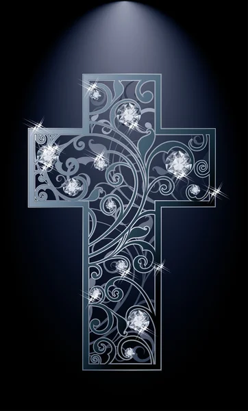 Easter cross with diamonds flowers, vector illustration