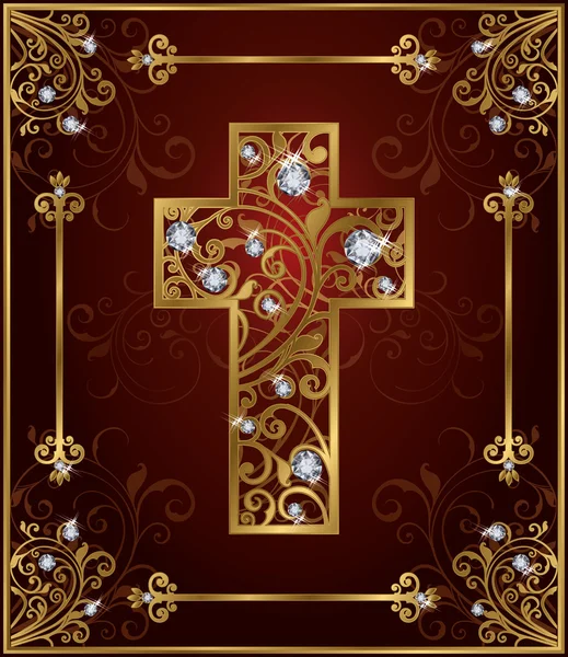 Golden diamond easter cross, vector illustration