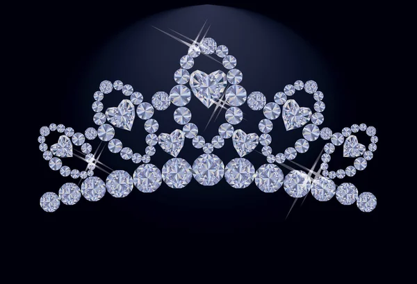 Princess diadem with diamonds hearts, vector illustration