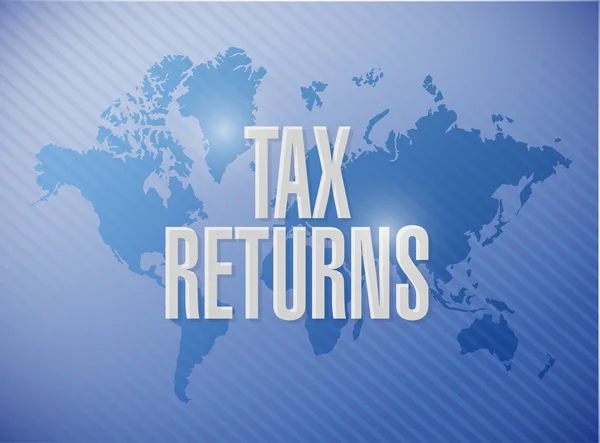 Tax returns world map sign concept