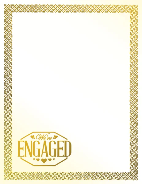 We are engaged stamp sign gold border background