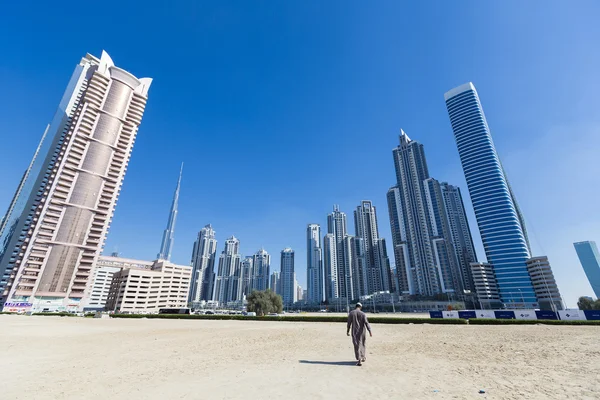 Dubai skyline with residential skyscrapers and Burj Khalifa, UAE