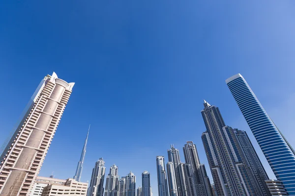 Dubai skyline with residential skyscrapers and Burj Khalifa, UAE