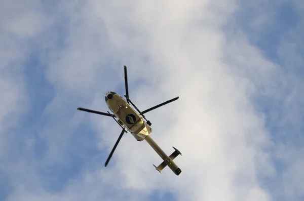 Police helicopter in the sky of Brussels during demonstration