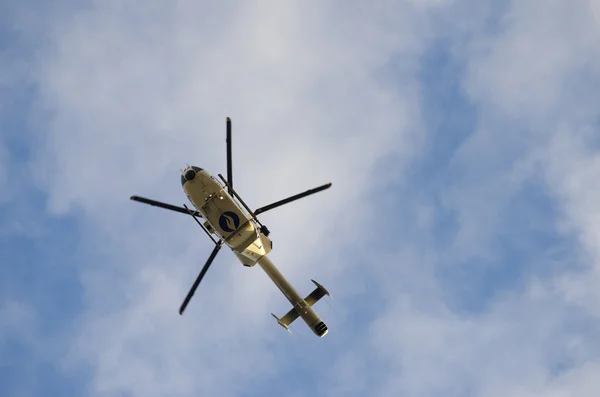 Police helicopter in the sky of Brussels during demonstration