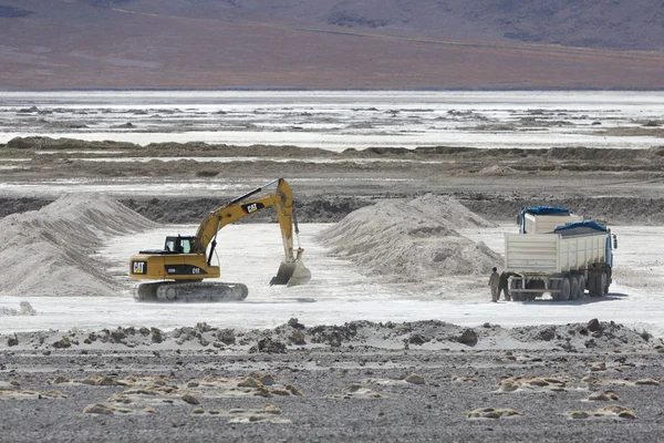 Crane and truck in action in salt mine, Bolivia