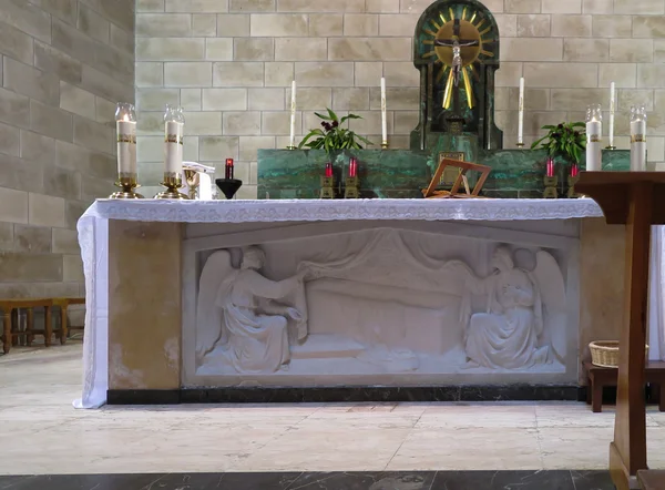 The altar in the church built at the home of Mary, Martha and La