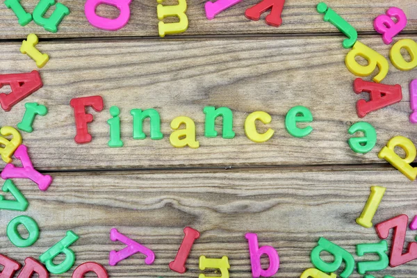 Finance word on wooden table